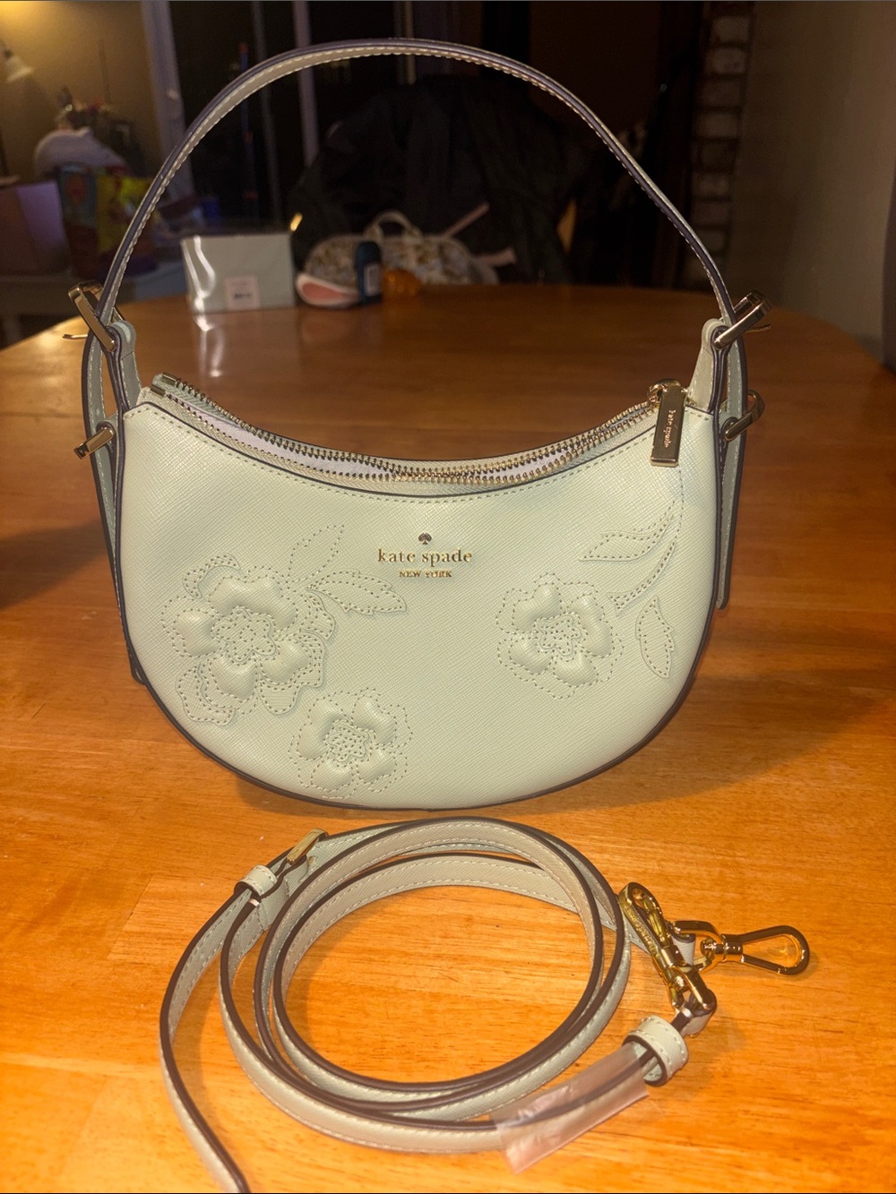 kate spade New York Nova Flora Applique Crescent  Shoulder Bag Sage